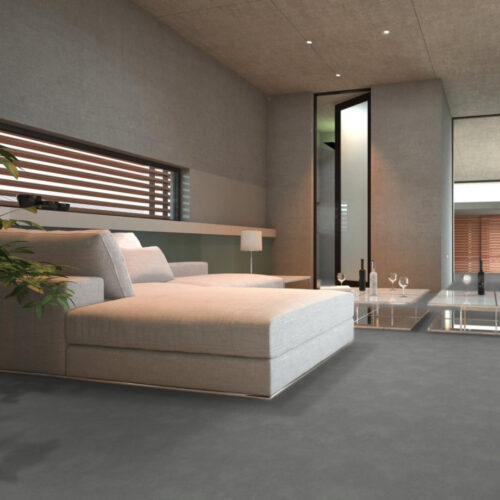 betonlook pvc vloer van Therdex in de woonkamer