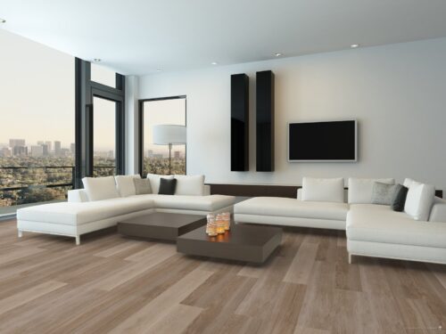 witte hoekbank op stroken pvc vloer