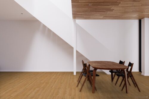 Houten eettafel op Therdex pvc vloer