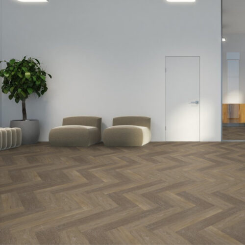 plant op pvc visgraat vloer van Therdex